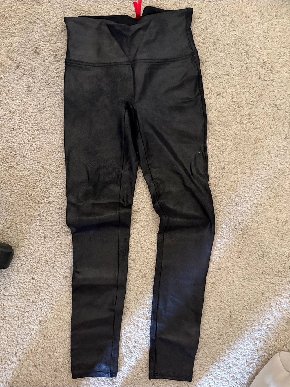 SPANX Black Sculpting Leggings with Red Logo Tag